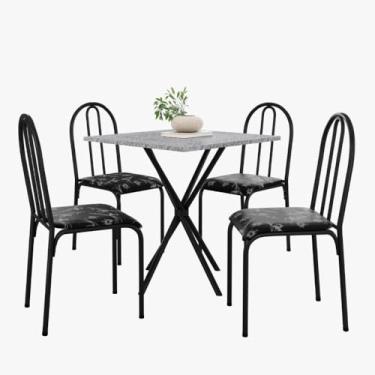 Imagem de Kit Mesa Diamante 544 Sala de Jantar 4 Cadeiras Pés Tubular Floral/preto