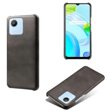 Imagem de Capa para OPPO Realme C30 4G,Proteção contra quedas,Casca de volta de cor sólida simples,Design de couro de imitação de plástico-Black