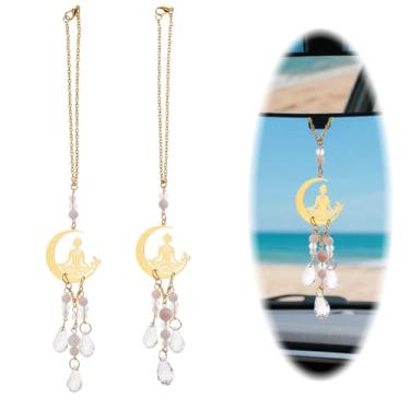 Imagem de DICOSMETIC 2 peças lua com pingente de espelho retrovisor de cristal para pendurar para ioga, acessórios para pendurar no carro, apanhador de sol, decoração de carro para mulheres