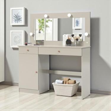 Imagem de Penteadeira Camarim Diamante 2 Gavetas 1 Porta -Espelho -Off-White -Pa