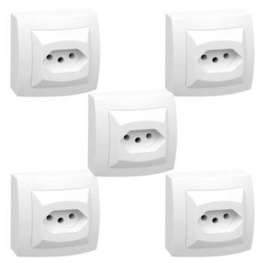 Imagem de Kit 5 Conjunto Tomada 2p+t 10a 250v Sistema X Branco Pial