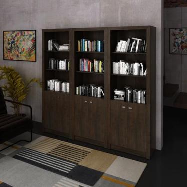 Imagem de Conjunto de Escritório com 3 Armários Altos com 2 Portas e 5 Prateleir