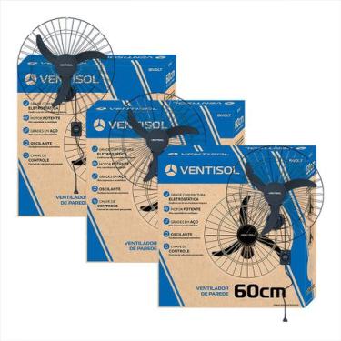 Imagem de Kit 3 Ventilador De Parede 60 Cm Oscilante Preto Ventisol Bivolt