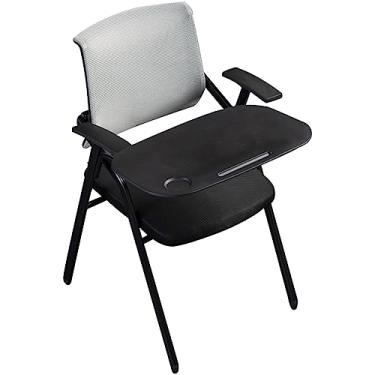 Imagem de Cadeira dobrável, cadeiras dobráveis para escritório a granel, poltrona útil, cadeira dobrável, instituição de treinamento, cadeira comercial ergonômica, com quadro de escrita extra grande (cor: cinza