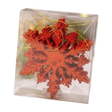 Imagem de Esquirla 6 x Enfeites de Floco de Neve Brilhantes de Natal Multiuso 12x10,5 cm para Decoração de Guirlanda Pingentes de Floco de Neve com Corda, Vermelho