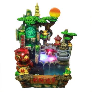 Imagem de XFNVXC Fonte decorativa para uso interno, fonte de mesa, umidificador criativo, rockery, fonte de água corrente, ornamentos de estilo chinês, para casa, artesanato de resina, fonte de jardim