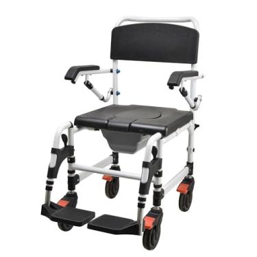 Imagem de Cadeira de cabeceira de chuveiro com rodas para idosos, cadeira de rodas móvel para transporte de vaso sanitário com apoio para os pés, capacidade de carga 136 kg