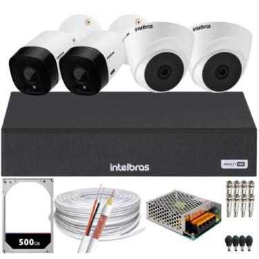 Imagem de Kit CFTV 4 Câmeras Intelbras Dvr 1104c Intelbras HD 500GB
