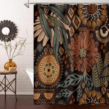 Imagem de Cortina de chuveiro Mito Villa Boho Floral 180x180cm impermeável - Mit