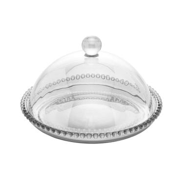 Imagem de Queijeira de Cristal C/Tampa Pearl Bolinha Transparente 20x12cm Wolff