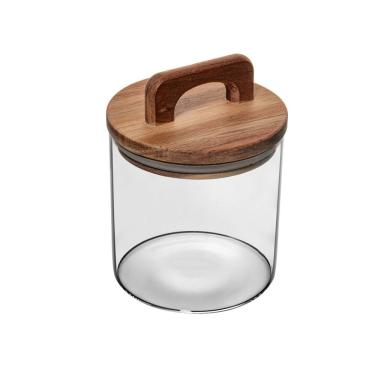 Imagem de Pote Porta Mantimentos de Vidro C/Tampa Hermética de Madeira e Puxador Acácia 700ml Wolff