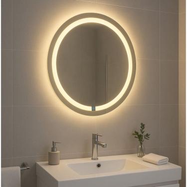 Imagem de Espelho Redondo 50cm Iluminação Direta com 2 Leds Touch Reduna espelho lapidado