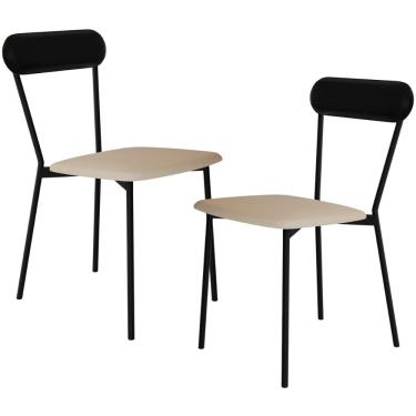 Imagem de Kit 02 Cadeiras Estofada Para Sala de Jantar Liora Preto C01 Linho Areia Courino Preto - Lyam Decor