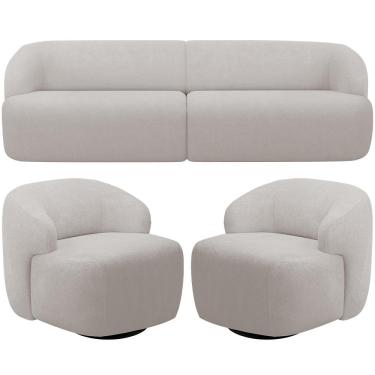 Imagem de Sofá 4 Lugares Curvo Orgânico com 02 Poltronas Para Sala Living 280cm Barolo L06 Bouclê Cinza - Lyam Decor