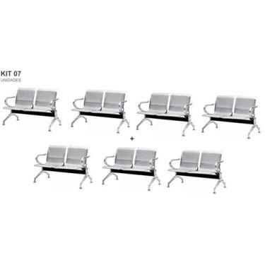 Imagem de Kit com 7 Cadeiras Longarina Aeroporto Cromada 2 Lugares - TM