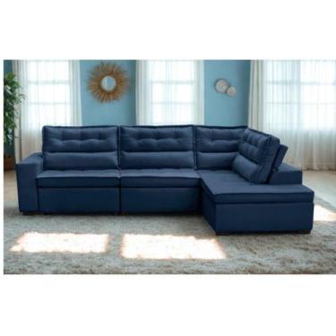 Imagem de Sofá de Canto Retrátil e Reclinável com Molas 3,40x2,00 Viena Suede Az