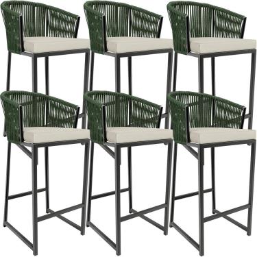 Imagem de Kit 06 Banqueta Para Área Gourmet Cozinha Varanda Corda Náutica Sunset D04 Verde - Lyam Decor