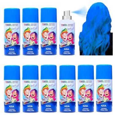 Imagem de 10 Tintas de Cabelo Temporária Azul Spray lavável Festa Infantil Carna