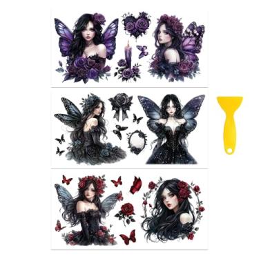 Imagem de Peacoblue Adesivo decalque de transferência para decoração de móveis artesanais 15 x 30 cm fada borboleta escura, 3 peças à prova d'água UV DTF transferência para gaveta cômoda vidro porcelana madeira