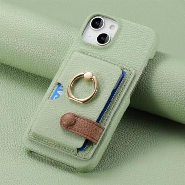 Imagem de Capa de telefone com suporte de anel de couro para iPhone 13 12 Mini 15 14 11 Pro Max X XS XR 7 8 Plus Carteira com capa de suporte de cartão, verde Matcha, para iPhone 7Plus (8Plus)