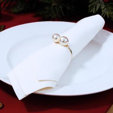 Imagem de Kit 6 Guardanapo de Tecido Mesa Posta Natal - Guardanapo de Boca em Oxford 40x40, Kit 6Lugares Decoração Natalina, Mesa de Jantar, Casamento, Café da Manhã, Festa, Ceia, Ano Novo (Branco)