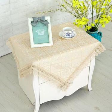 Imagem de Wuluwala Toalha de mesa quadrada de cabeceira toalha de cabeceira pano macramê renda toalha de mesa bordada floral pequena tecido de algodão capa de mesa lateral para decoração de festa de casamento