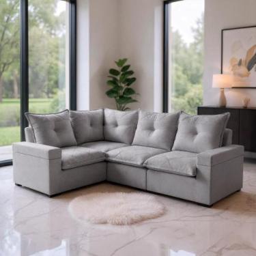 Imagem de Sofá de Canto Retrátil Tera Gold 1,90x2,62m Bom Pastor, Linho Cinza