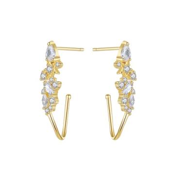 Imagem de Efashion Brincos femininos banhados a ouro 14K 925 elegantes em zircônia incrustada, Medium, Ouro amarelo, Zircônia