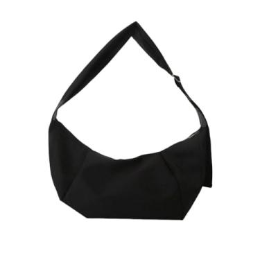 Imagem de Bolsa mensageiro de grande capacidade de cor sólida de lona simples feminina preta, Preto