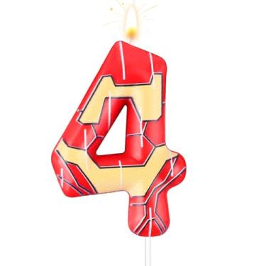Imagem de Vela número mecha amarelo vermelho, velas mecânicas de aniversário com número temático de desenho animado decoração de topo de bolo com padrão de textura de metal para meninos meninas crianças festa