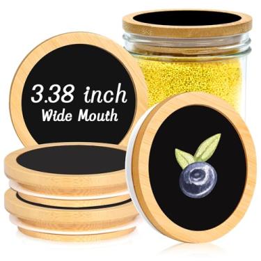 Imagem de Pacote com 2 tampas de pote de vidro de boca larga de madeira de 8,5 cm, tampa de quadro-negro, tampas de pote de madeira, bambu, tampas de armazenamento de especiarias para conservas domésticas