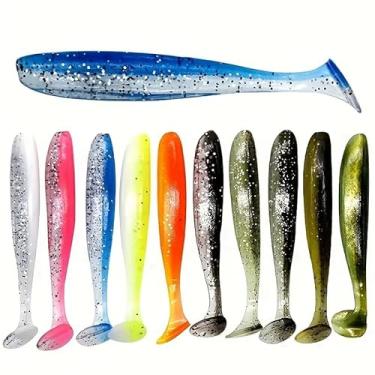 Imagem de 10 peças, 10 iscas de silicone macio – cauda em T para robalo e poleiro, sem chumbo, água doce e salgada, mistura de cores