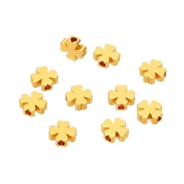Imagem de Contas espaçadoras de quatro folhas de 8 mm, 10 peças de contas de latão em forma de folha da sorte, banhadas a ouro, contas soltas para fazer joias, brincos de colar, pulseira DIY, dourada, TBD