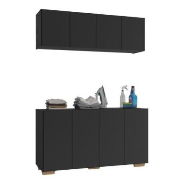 Imagem de Conjunto Lavanderia Multiuso Armário Aéreo E Balcão Mp5054 Preto natur