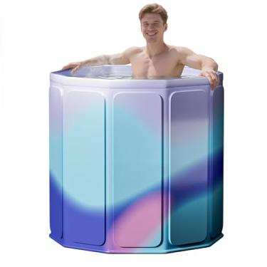 Imagem de JSQBSECL Banheira dobrável portátil, banheira independente dobrável de 71 cm para adultos, banheira de hidromassagem, banho de gelo, banheira de spa de banheiro familiar interna e externa (Roxo)