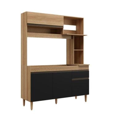 Imagem de Armário De Cozinha Compacta Em Mdp Mel E Preto 1,95 X 1,53