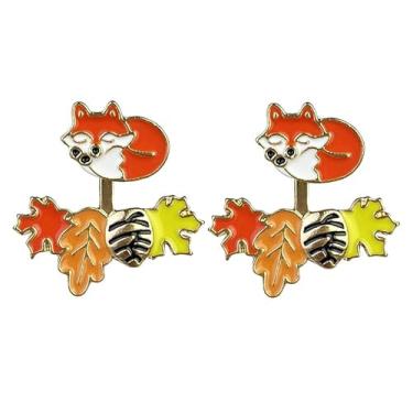 Imagem de Brincos femininos de Ação de Graças, outono, abóbora, folha de bordo, peru, divisão frontal e traseira, leve, festival, outono, festival, festa, Zinco, Sem pedra preciosa