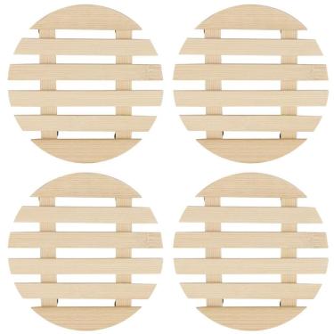 Imagem de Descanso De Panela Redondo Madeira Ripado 14,5Cm Kit 04 Un