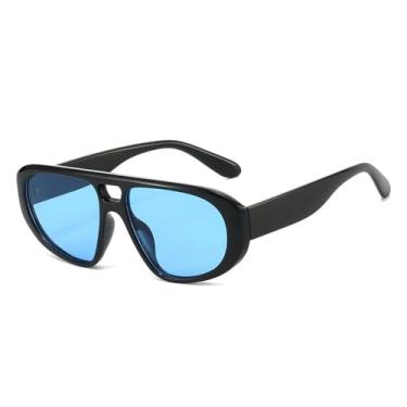 Imagem de Óculos de Sol com Ponte Dupla Feminino UV400 Vermelho Azul Masculino Punk para Esportes ao Ar Livre, Corrida e Ciclismo, Preto e Azul