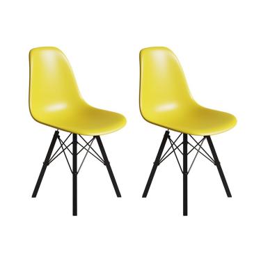 Imagem de Conjunto 2 Cadeiras Eames Estilo Moderno Em Ferro Preto Com Assento Amarelo
