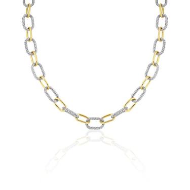 Imagem de Mytys Colar feminino de elos banhados a ouro 18 quilates, fio duplo torcido em ouro e prata, corrente de 2 tons, joias de Natal e ano novo, Large, Cobre, Sem Pedra Preciosa