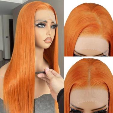 Imagem de Peruca frontal de renda sintética BLL Ginger 26 polegadas laranja para