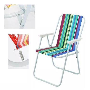 Imagem de Cadeira Dobravel Praia Camping Com Mola Pesca Jardim Varanda Alta Banqueta Encosto Alta