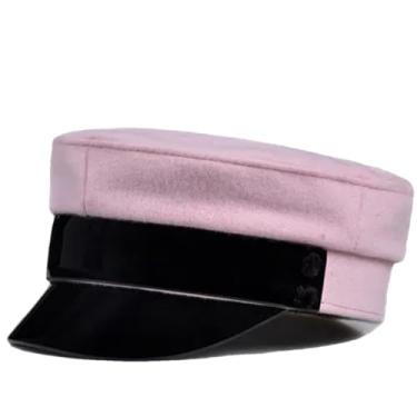 Imagem de Chapéu feminino de couro envernizado tecido de lã marinho chapéu feminino caxemira Fittd Flat Caps pnnrk 1 54 55 cm