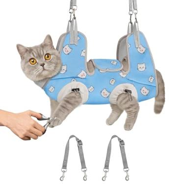 Imagem de Supet Arnês de rede de cuidados para gatos para aparar unhas, estilingue de pendurar para cuidar de gatos, suporte de retenção de animais de estimação para cortar unhas, remédios, limpeza de orelhas e