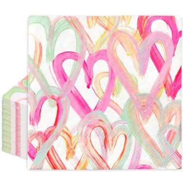 Imagem de JarThenaAMCS 100 guardanapos de almoço de dia dos namorados guardanapo de papel descartável decorativo colorido coração sobremesa jantar guardanapo de mão para aniversário de casamento, festa em casa