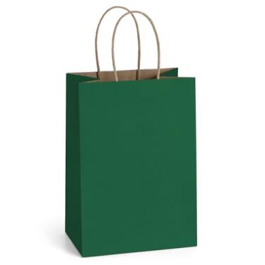 Imagem de BagDream Sacos de presente verde floresta com alças a granel 13 x 8 cm, 100 peças, pequenos sacos de papel Kraft para Natal, Ação de Graças, artesanato, lembrancinhas de festa, varejo, mercearia