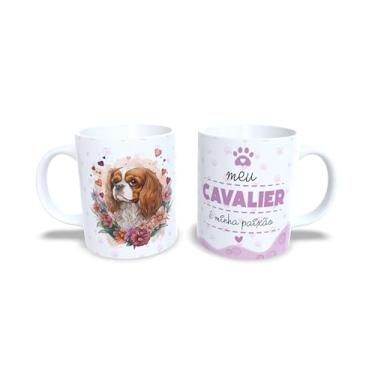 Imagem de Caneca de Cerâmica Yorkshire Terrier, Design Artístico com Flores e Corações, Branca, 325ml, Presente para Amantes de Pets (13184)