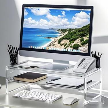 Imagem de Wymexen Suporte De Monitor Acrílico, Computador 2 Níveis, 20" Para Imac, Pc, Desktop, Laptop, Tela Tv Com Espaço Armazenamento Extra Escritório Doméstico (20 Pol.)