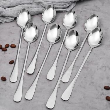 Imagem de 8 colheres de aço inoxidável, cabo longo, sorvete, sobremesa, café, mexedor, colher de chá, para piquenique, cozinha, utensílios de mesa, acessórios